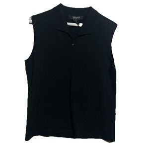 Parisian Signature Silk Sleeveless‎ Top Womens Black Collard Office Size Large